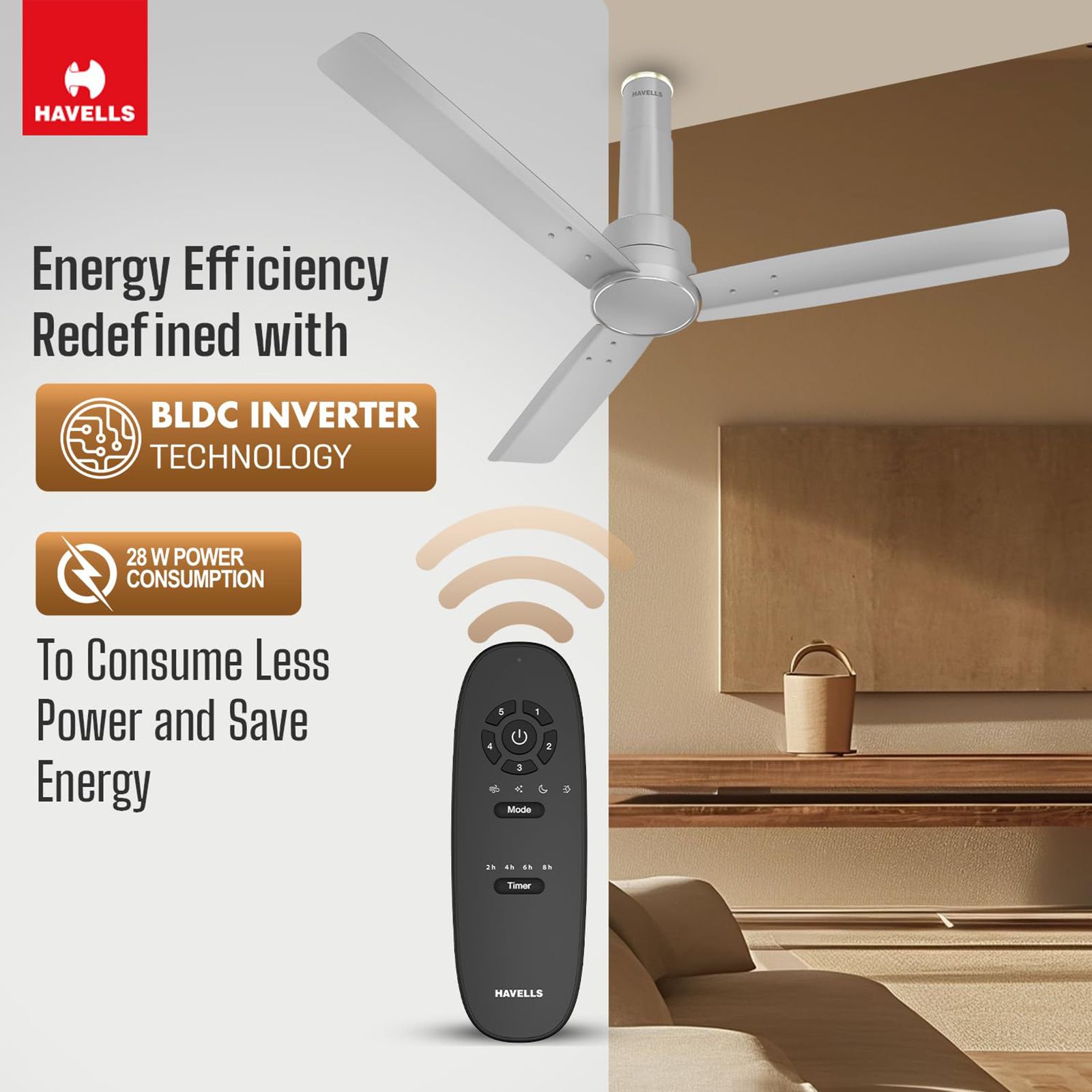 Buy Havells Elio Star Mm Blade Bldc Motor Ceiling Fan With Remote Wood Finished Blades